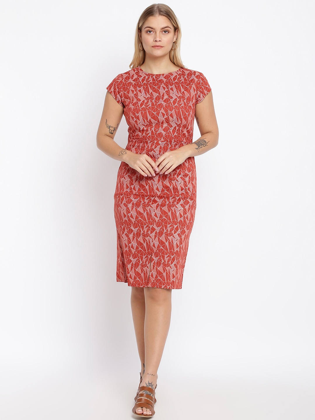 

abof Women Red Printed Sheath Dress