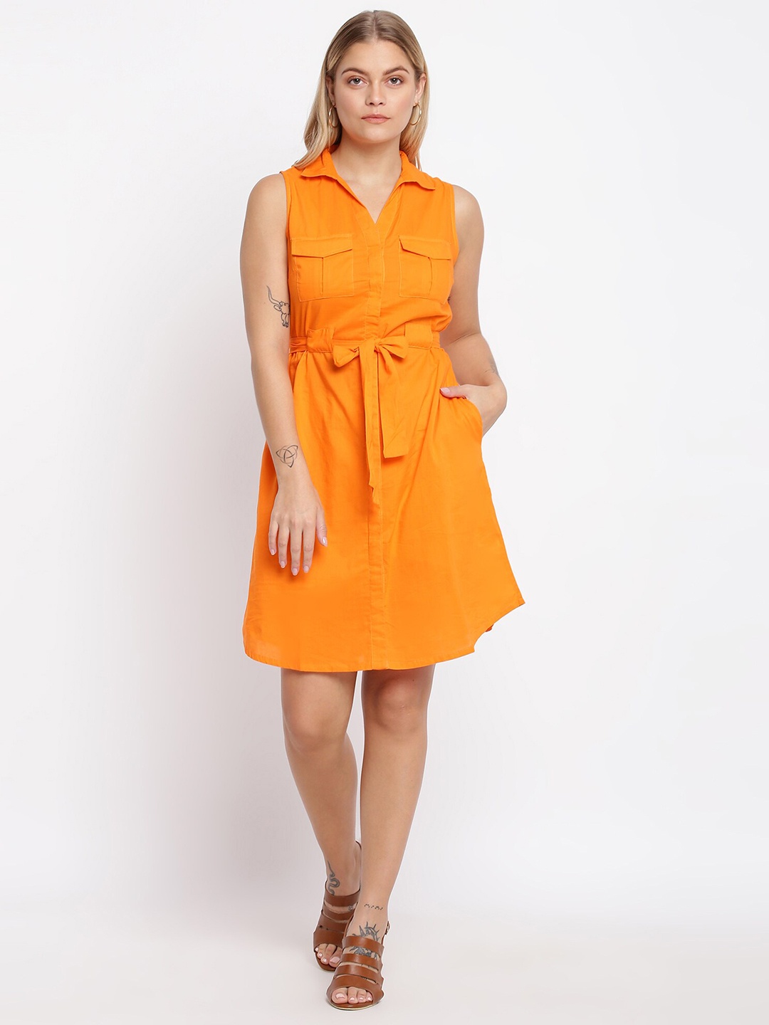 

abof Women Orange Shirt Dress