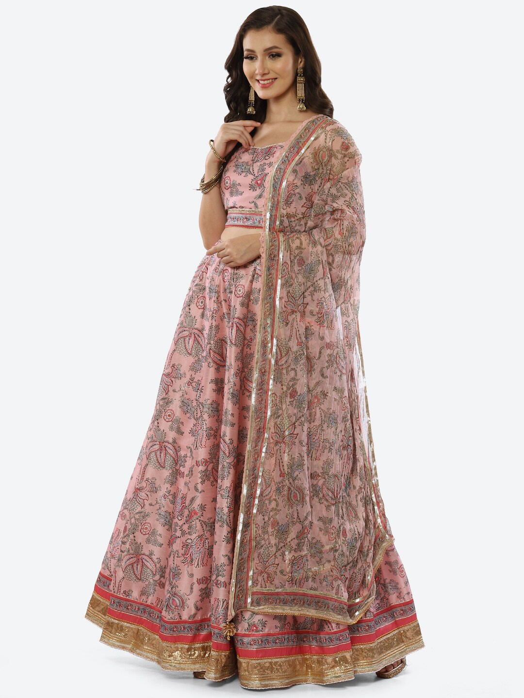 

Biba Pink & Grey Printed Lehenga & Blouse With Dupatta