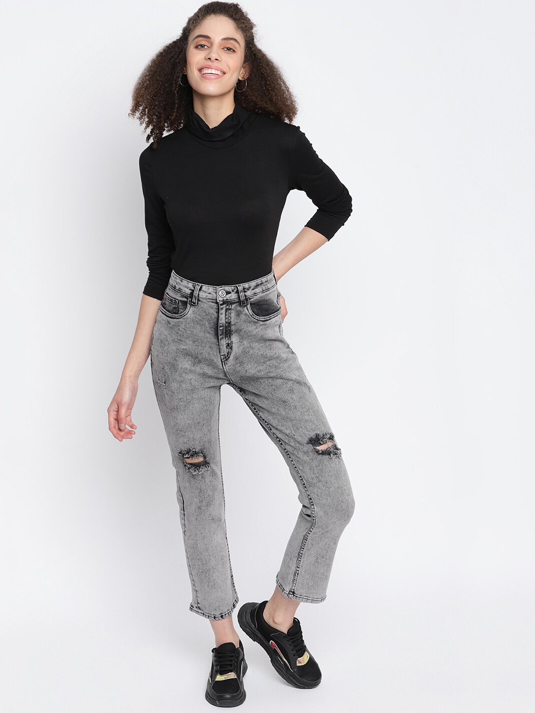 

TALES & STORIES Women Grey Mildly Distressed Heavy Fade Stretchable Jeans