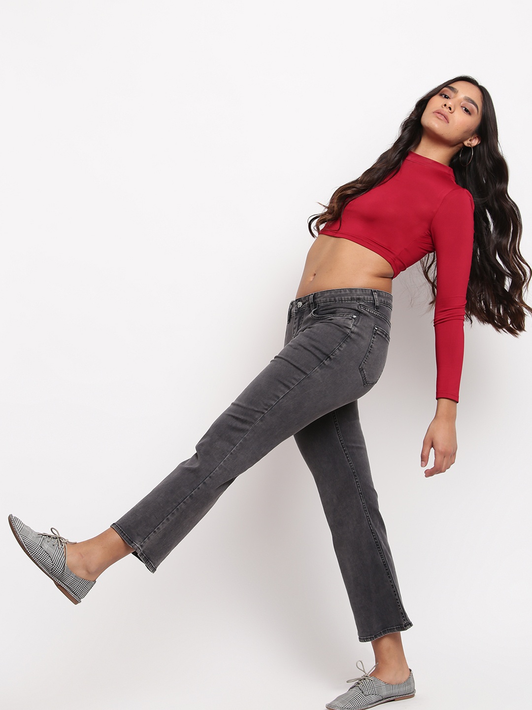 

TALES & STORIES Women Grey Flared Light Fade Stretchable Jeans