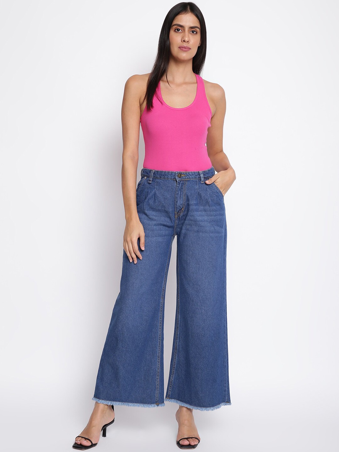 

TALES & STORIES Women Blue Wide Leg Light Fade Stretchable Jeans