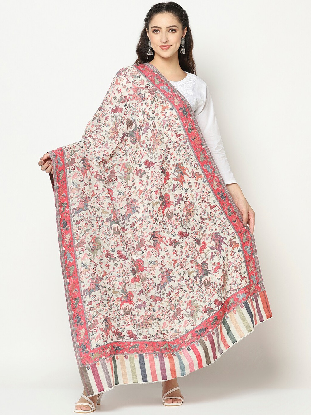 

La Vastraa Women White Woven Design Pure Wool Shawl