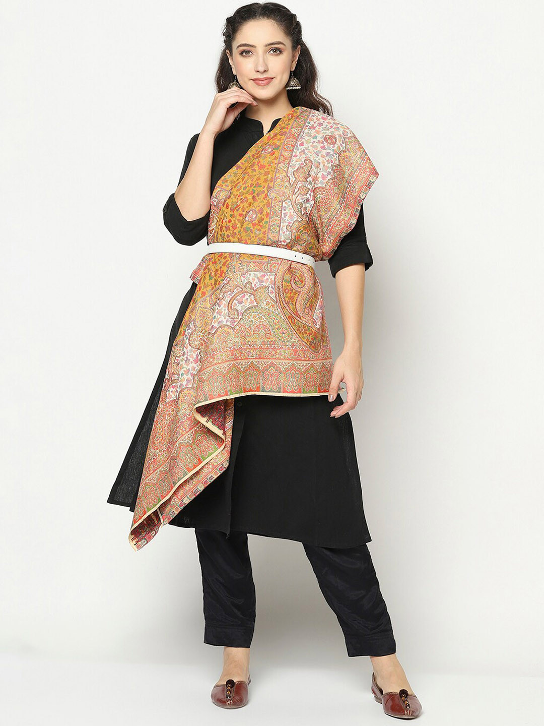 

La Vastraa Women Yellow Floral Woven-Design Woolen Shawl
