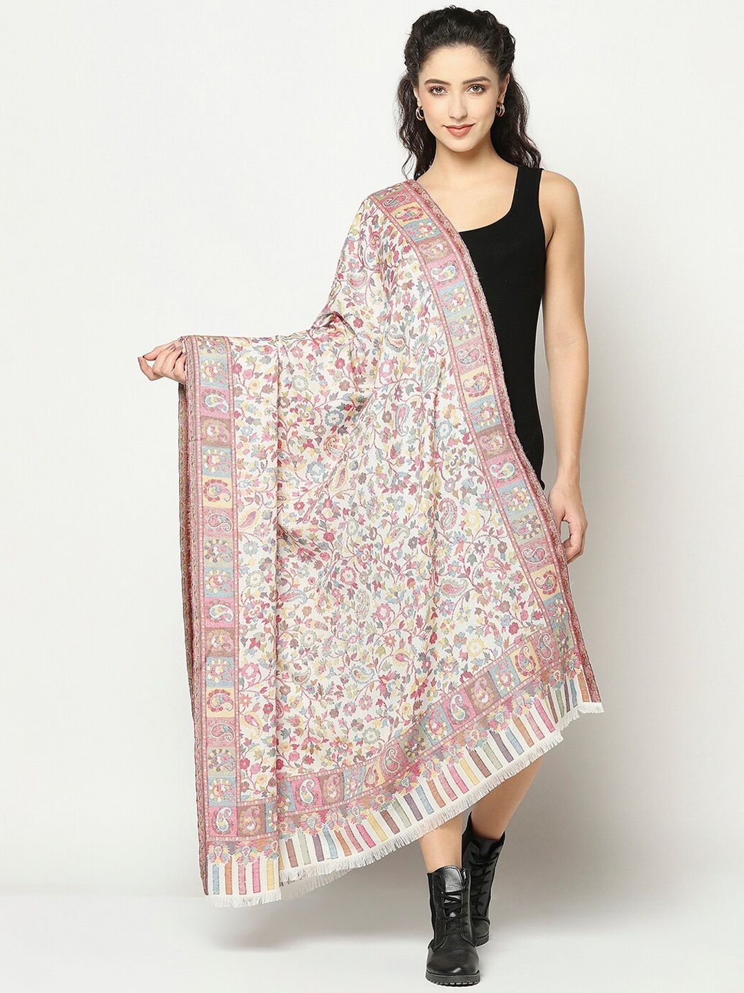 

La Vastraa Women White Woven Design Shawl