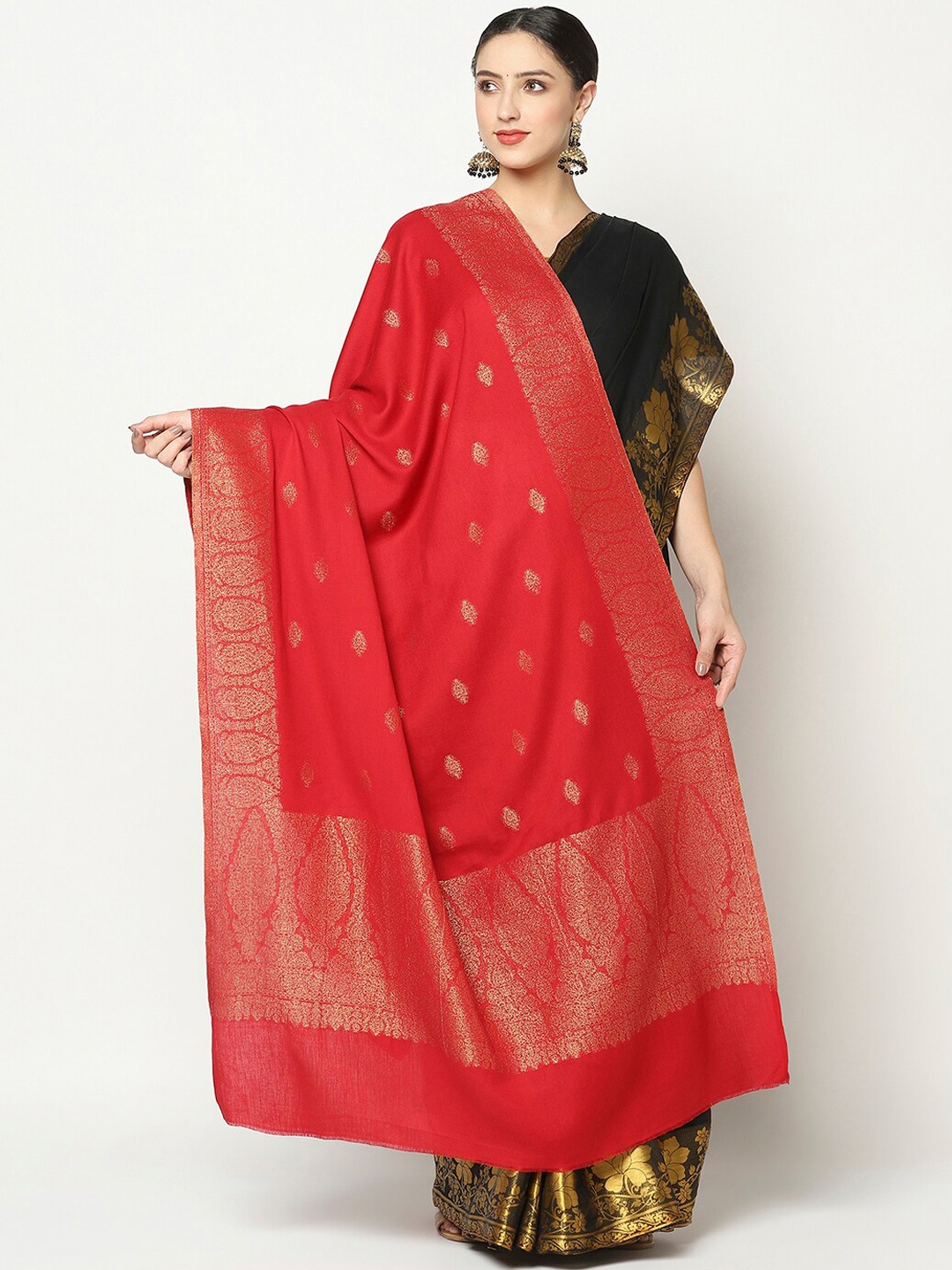 

La Vastraa Women Red Woven-Design Pure Woolen Shawl