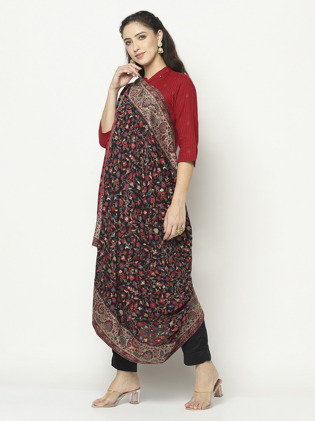 

La Vastraa Women Black Woven-Design Pure Wool Shawl