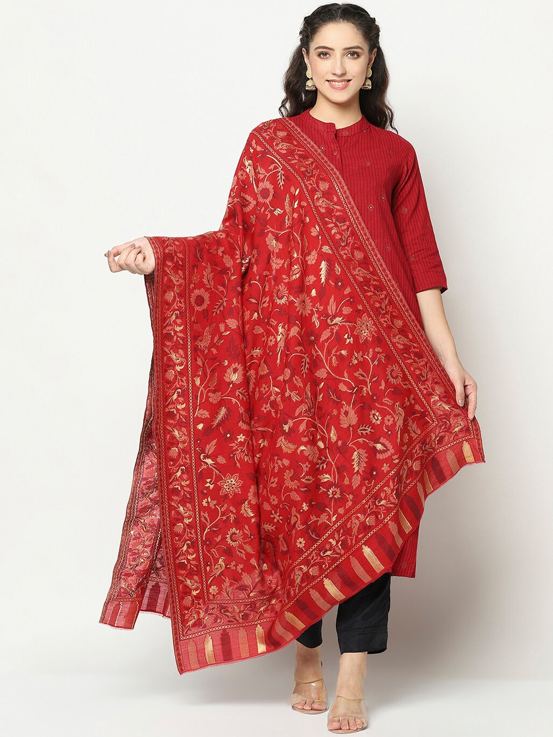 

La Vastraa Women Maroon Woven-Design Pure Wool Shawl