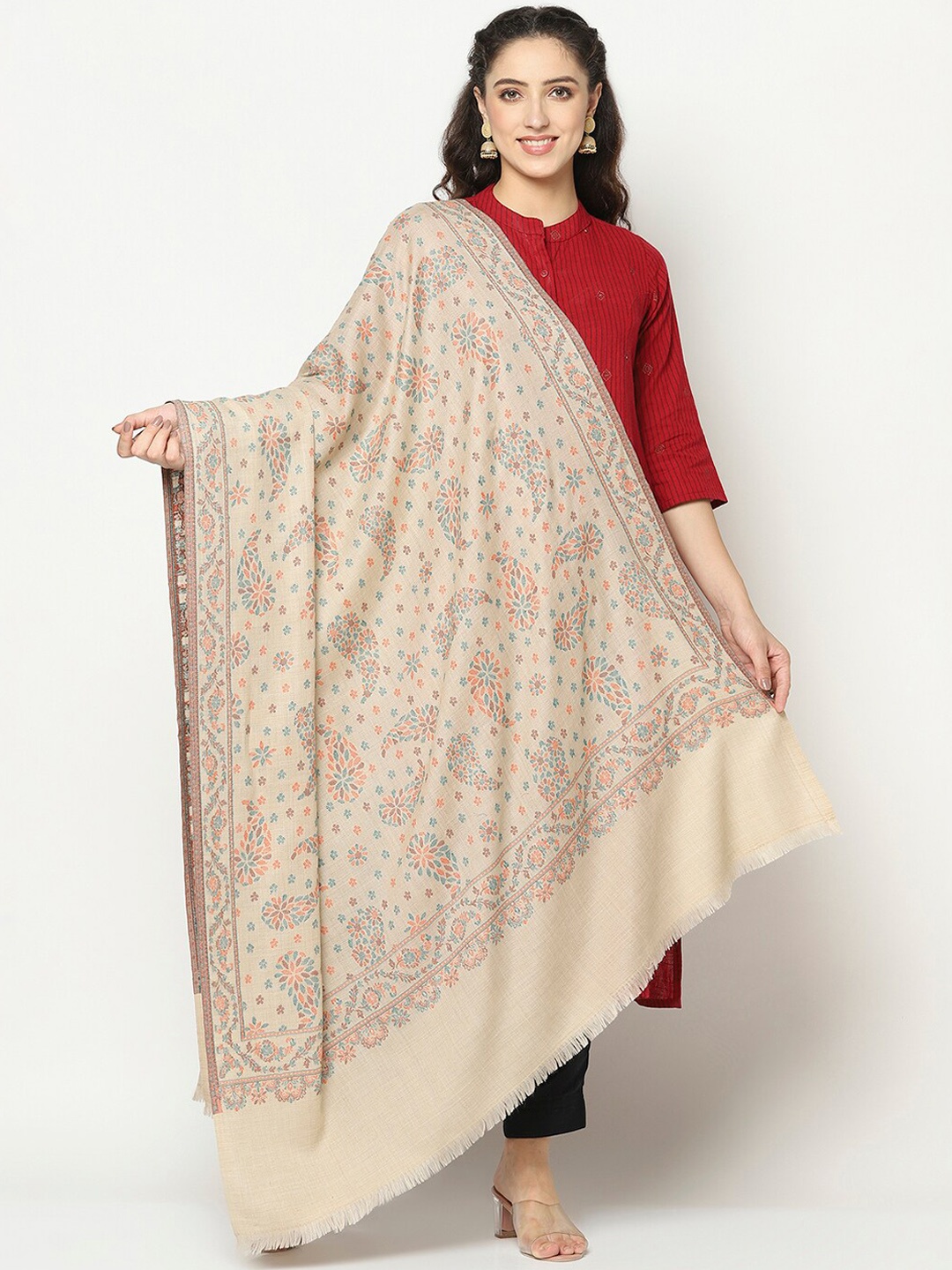

La Vastraa Women Beige Woven Design Shawl