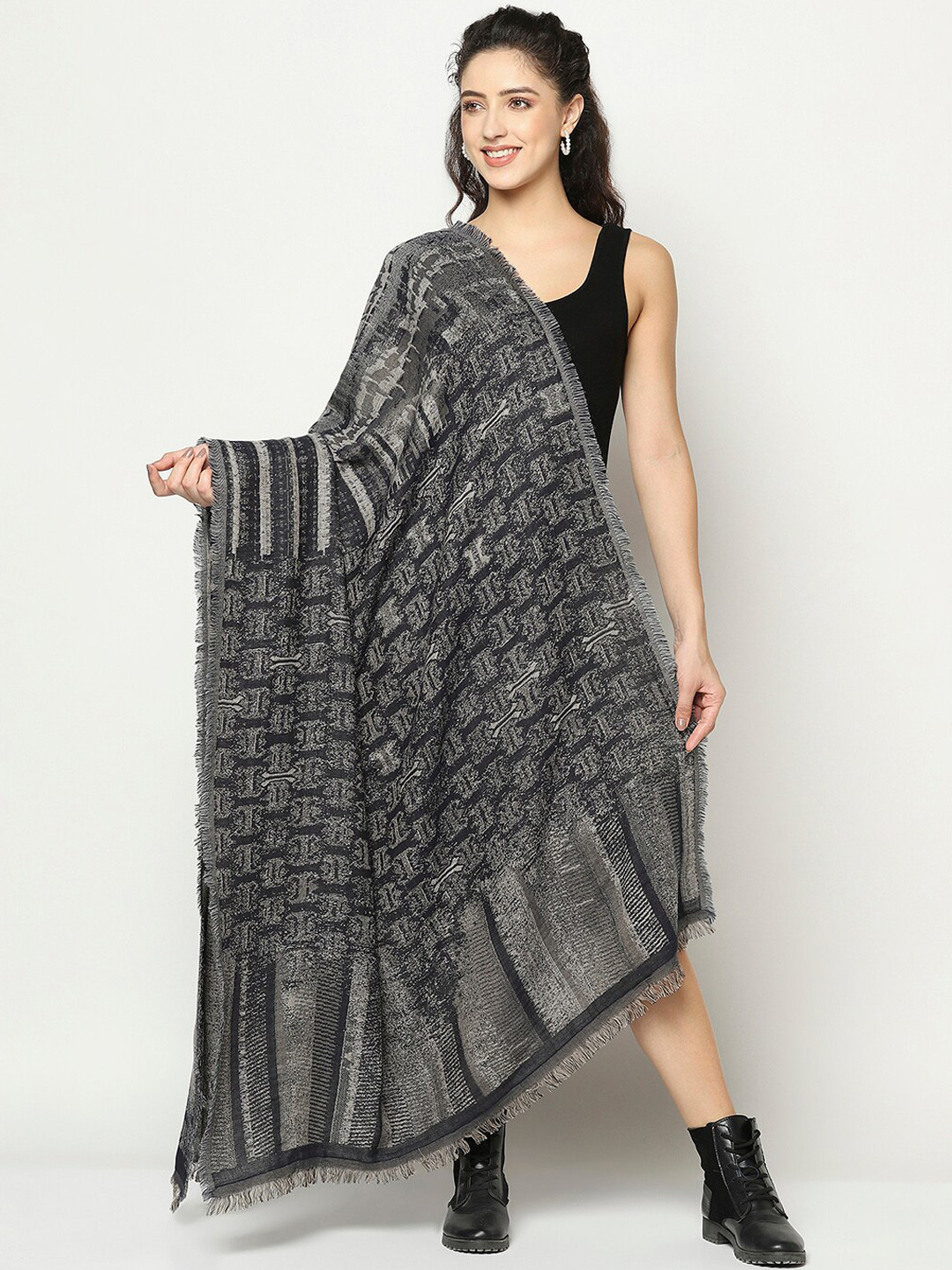 

La Vastraa Women Grey Woven Design Pure Wool Shawl