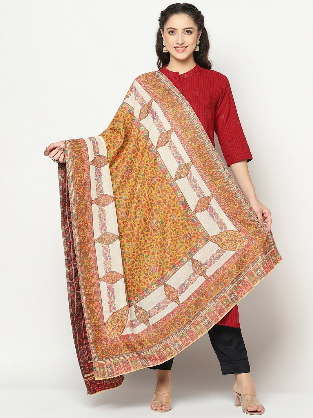 

La Vastraa Women Yellow Woven Pure Wool Woven Shawl