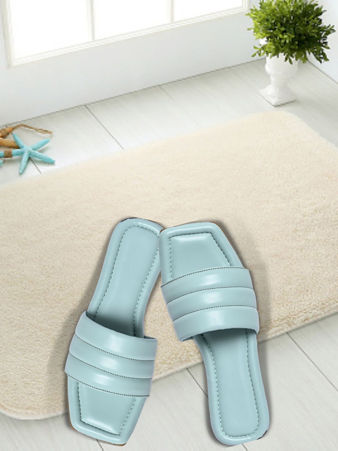 

PERY PAO Women Textured Open Toe Flats, Sea green