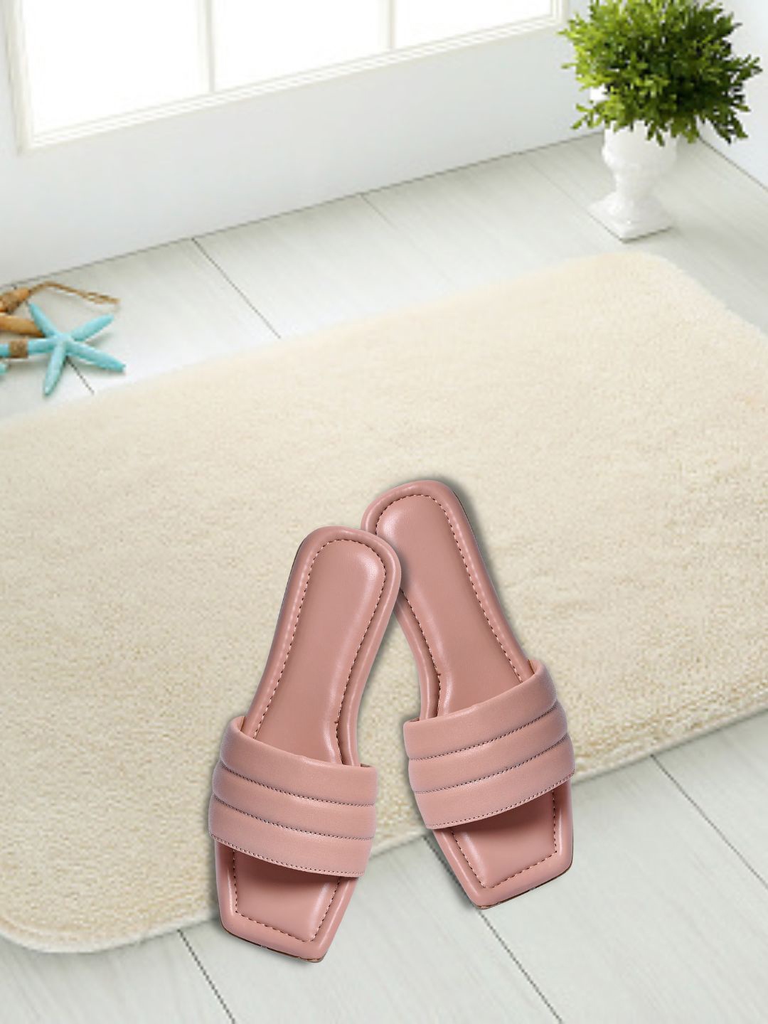 

PERY PAO Women Textured Open Toe Flats, Peach