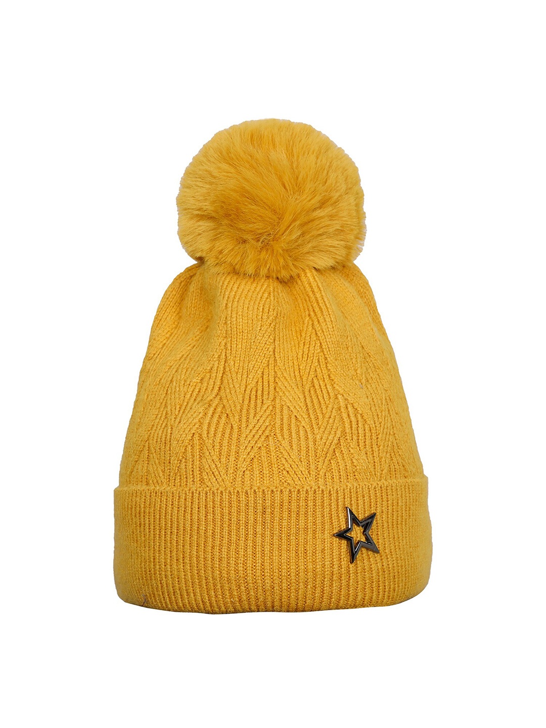 

LOOM LEGACY Women Yellow Acrylic Wool Beanie