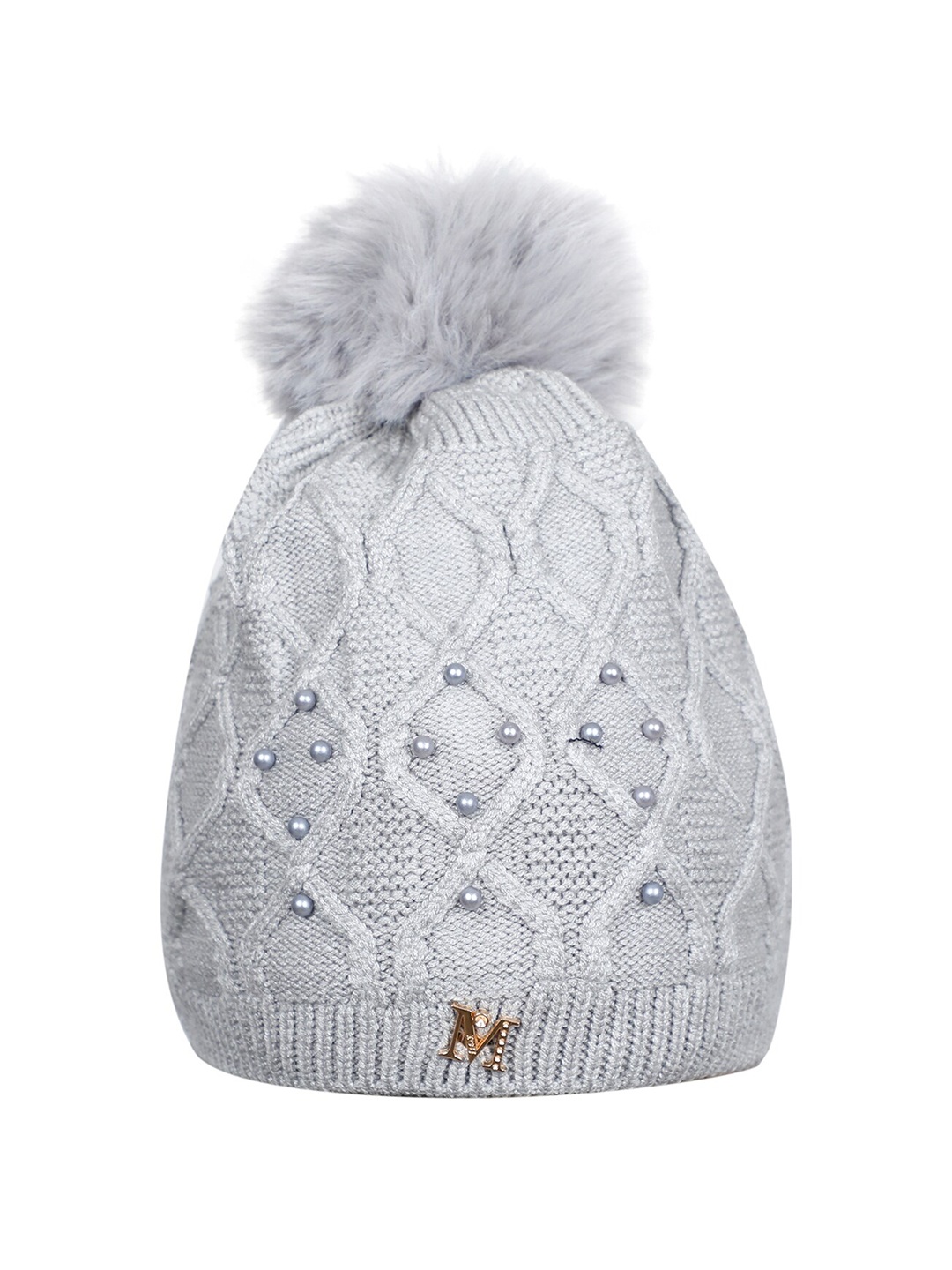 

LOOM LEGACY Women Grey Embellished Acrylic Wool Beanie