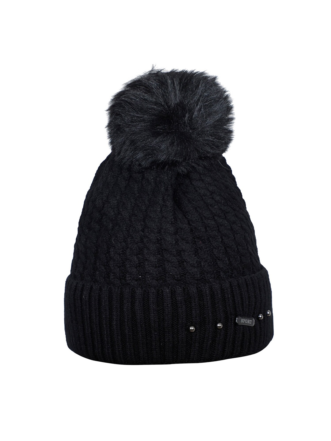 

LOOM LEGACY Women Black Embellished Acrylic Wool Beanie