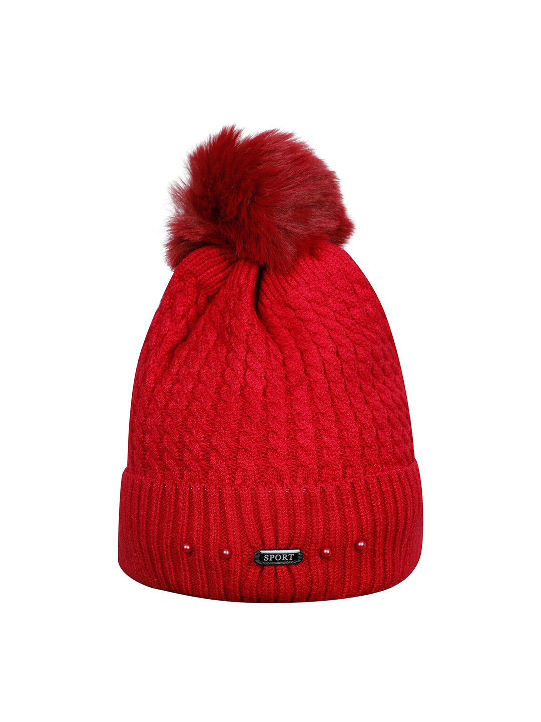 

LOOM LEGACY Women Red & Black Acrylic Wool Beanie