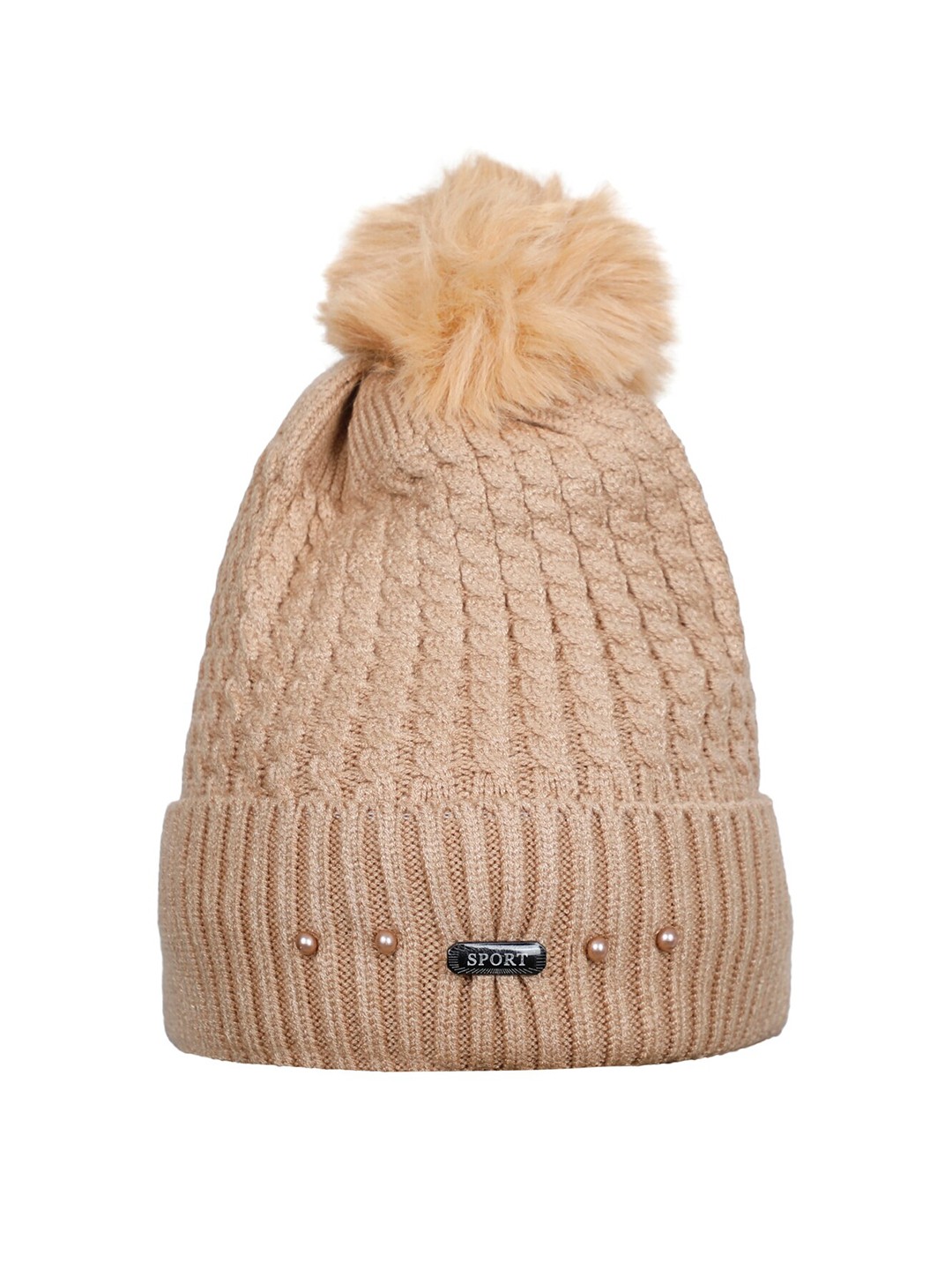 

LOOM LEGACY Women Gold-Toned Acrylic Wool Beanie