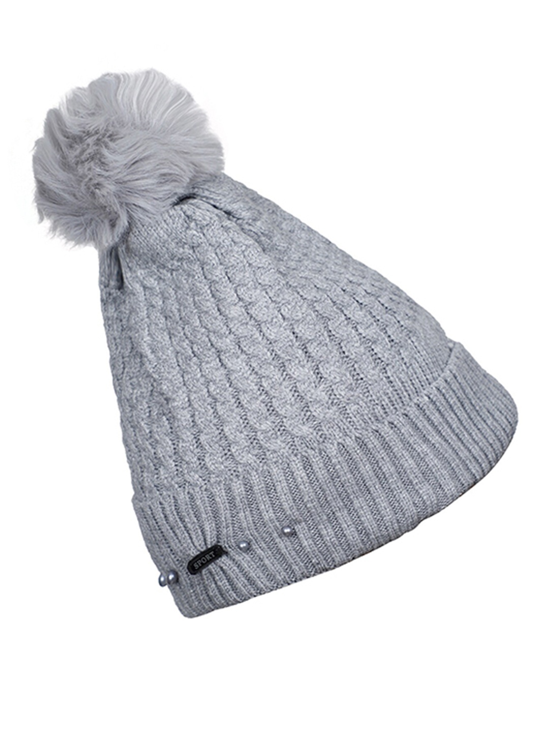 

LOOM LEGACY Women Grey & Black Acrylic Wool Beanie