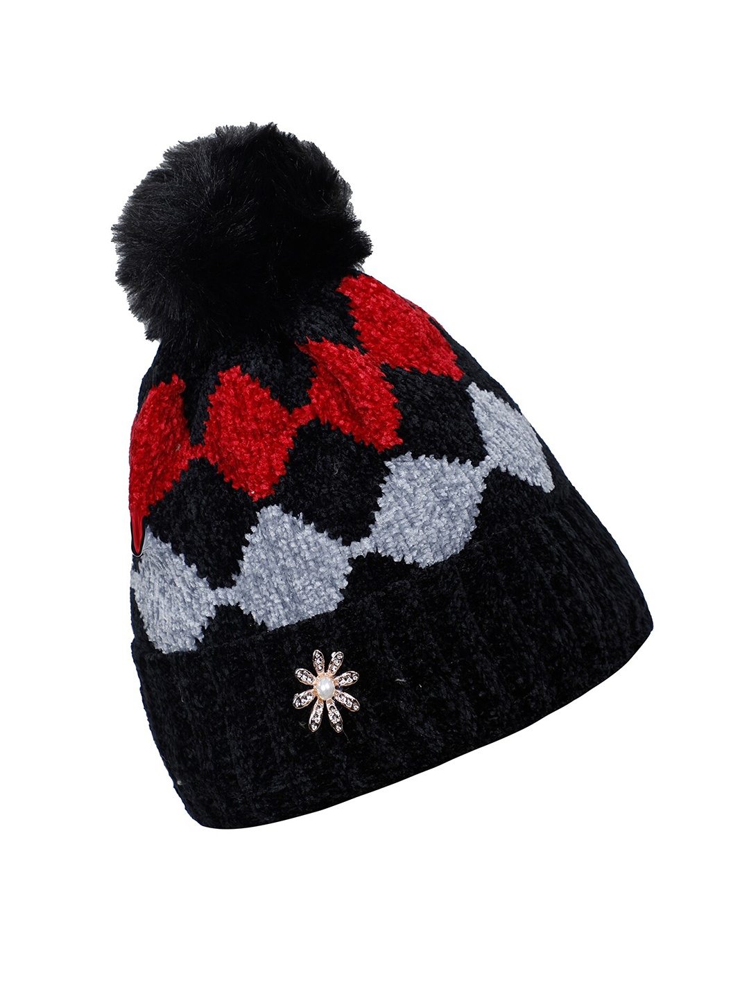 

LOOM LEGACY Women Black & Red Acrylic Wool Beanie