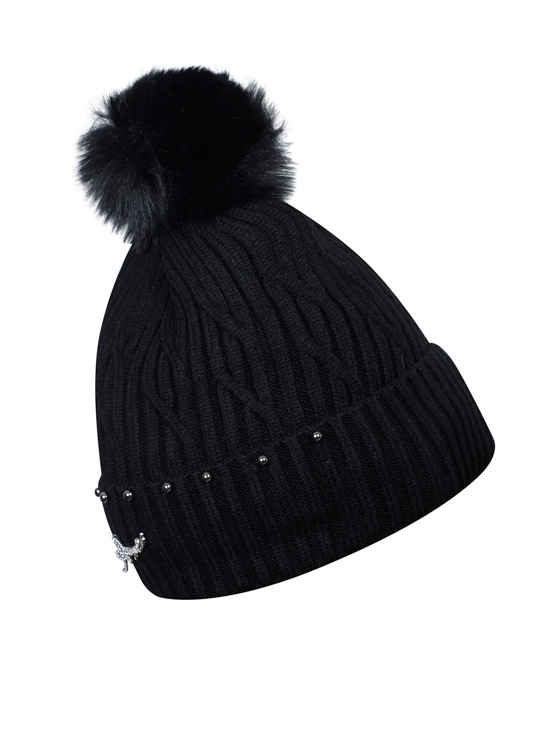 

LOOM LEGACY Women Black Embellished Acrylic Wool Beanie