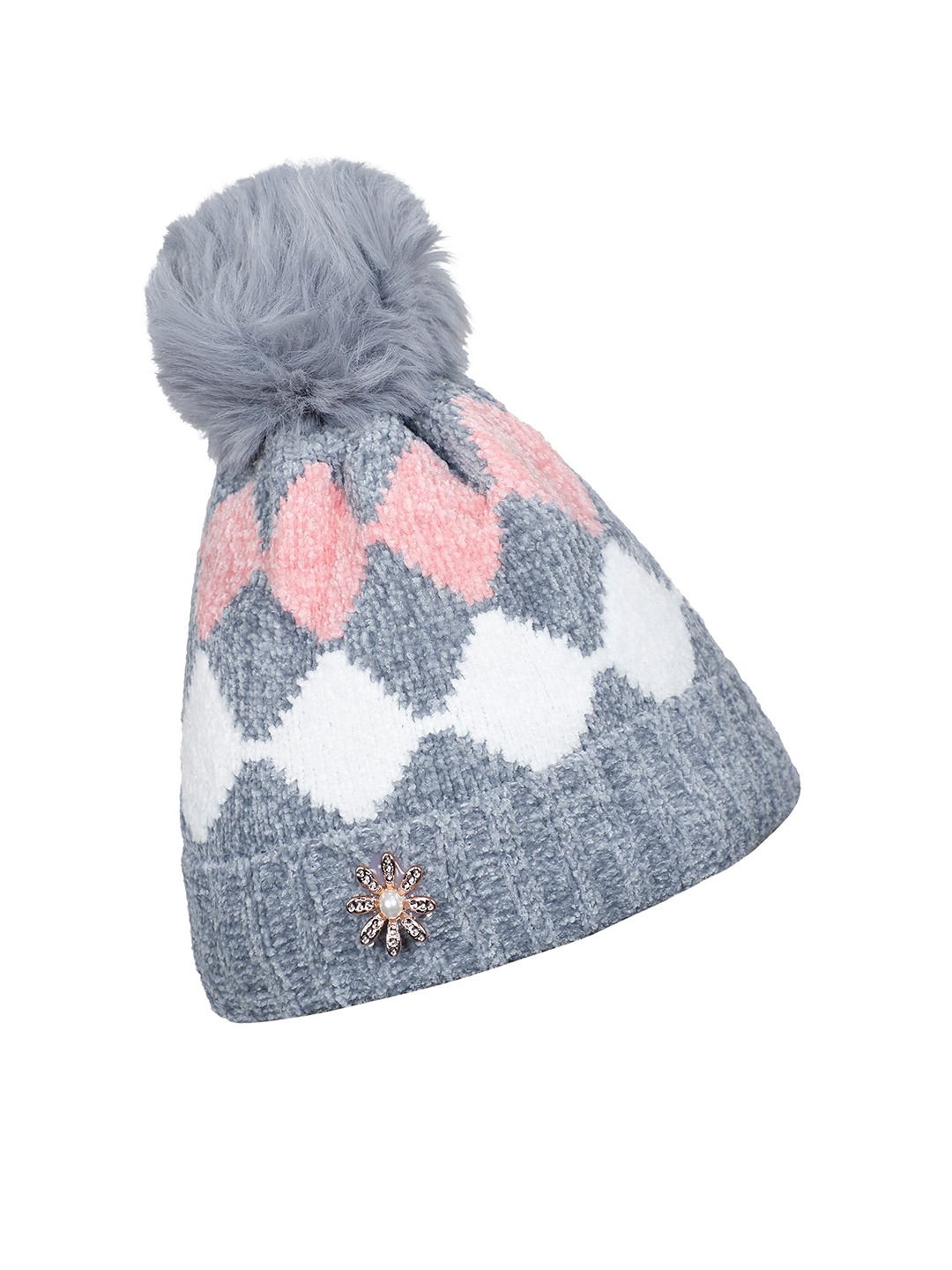 

LOOM LEGACY Women Grey & White Acrylic Wool Beanie