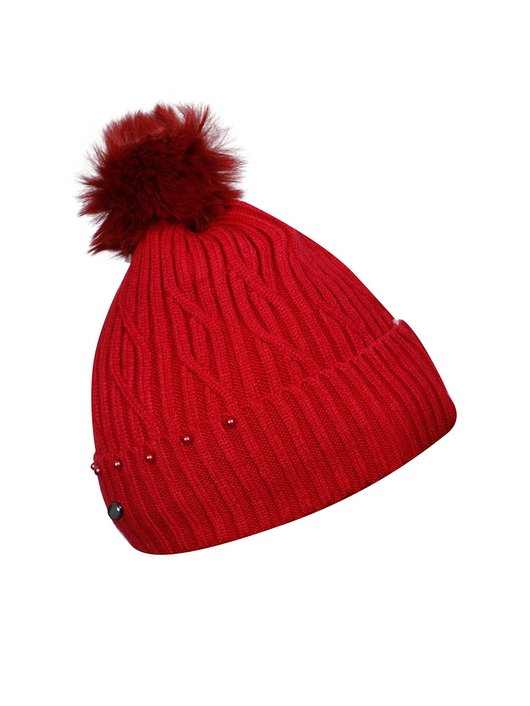 

LOOM LEGACY Women Red & Black Acrylic Wool Beanie