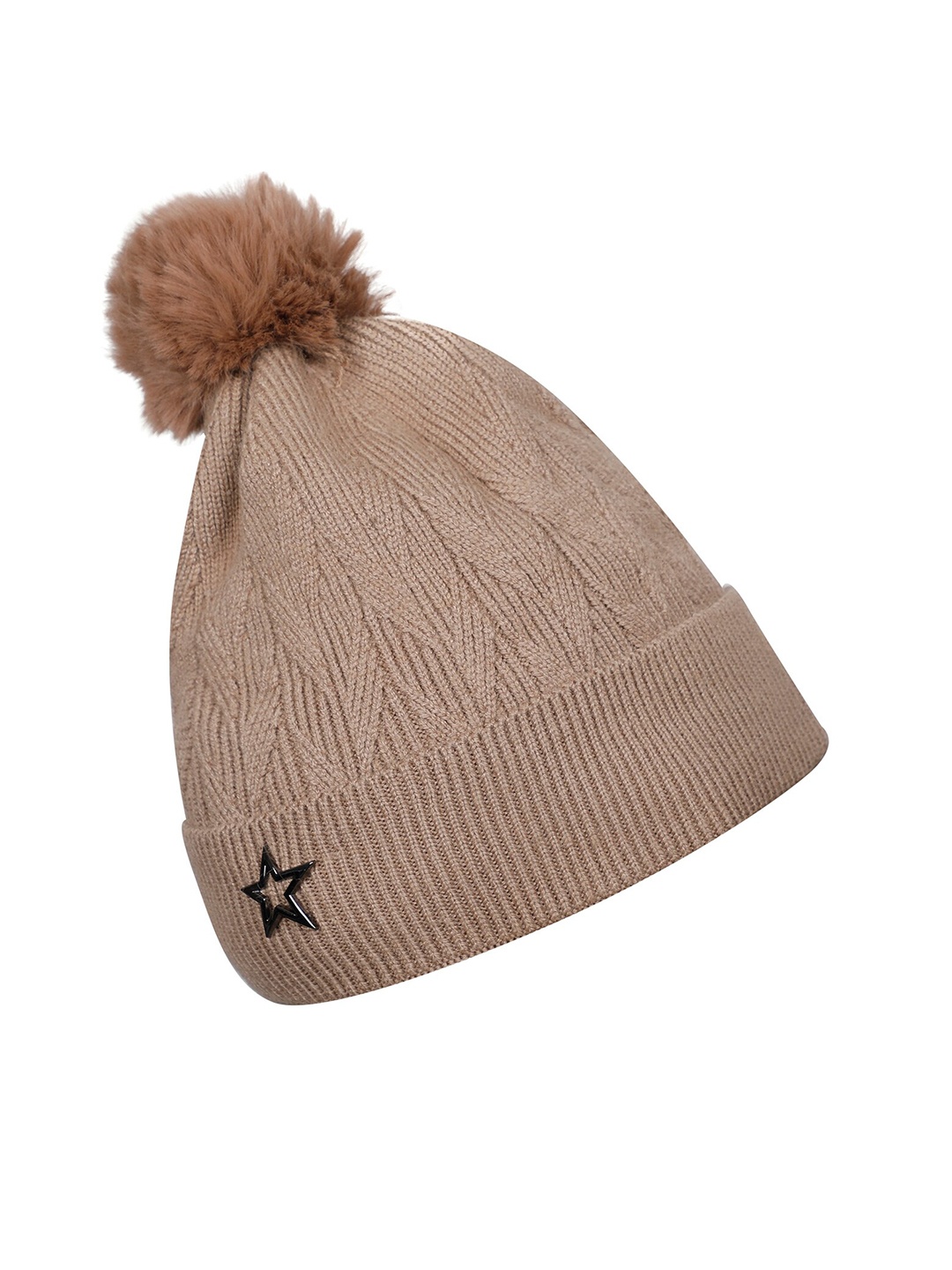 

LOOM LEGACY Women Gold-Toned & Black Acrylic Wool Beanie