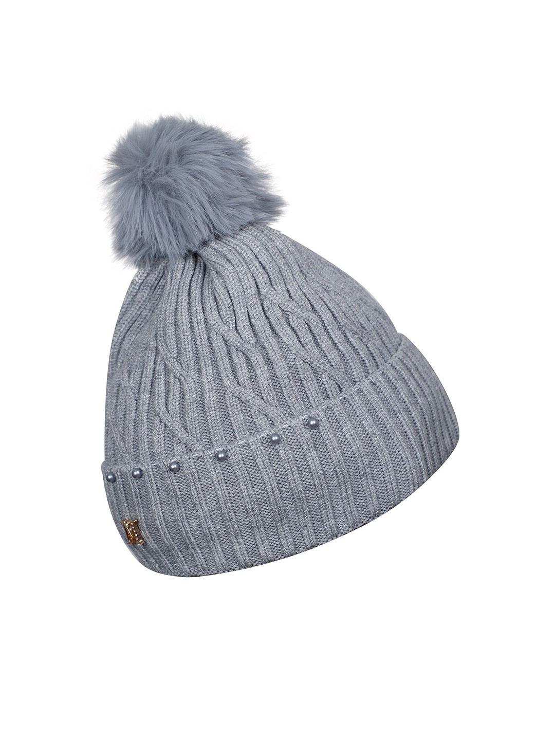 

LOOM LEGACY Women Grey Embellished Acrylic Wool Beanie