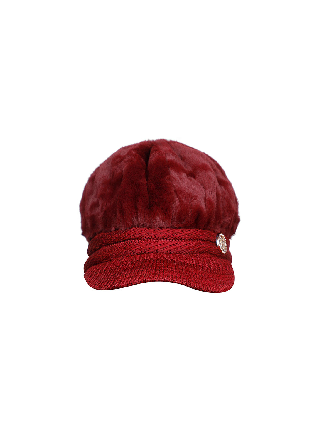 

LOOM LEGACY Women Maroon & White Acrylic Wool Visor Cap