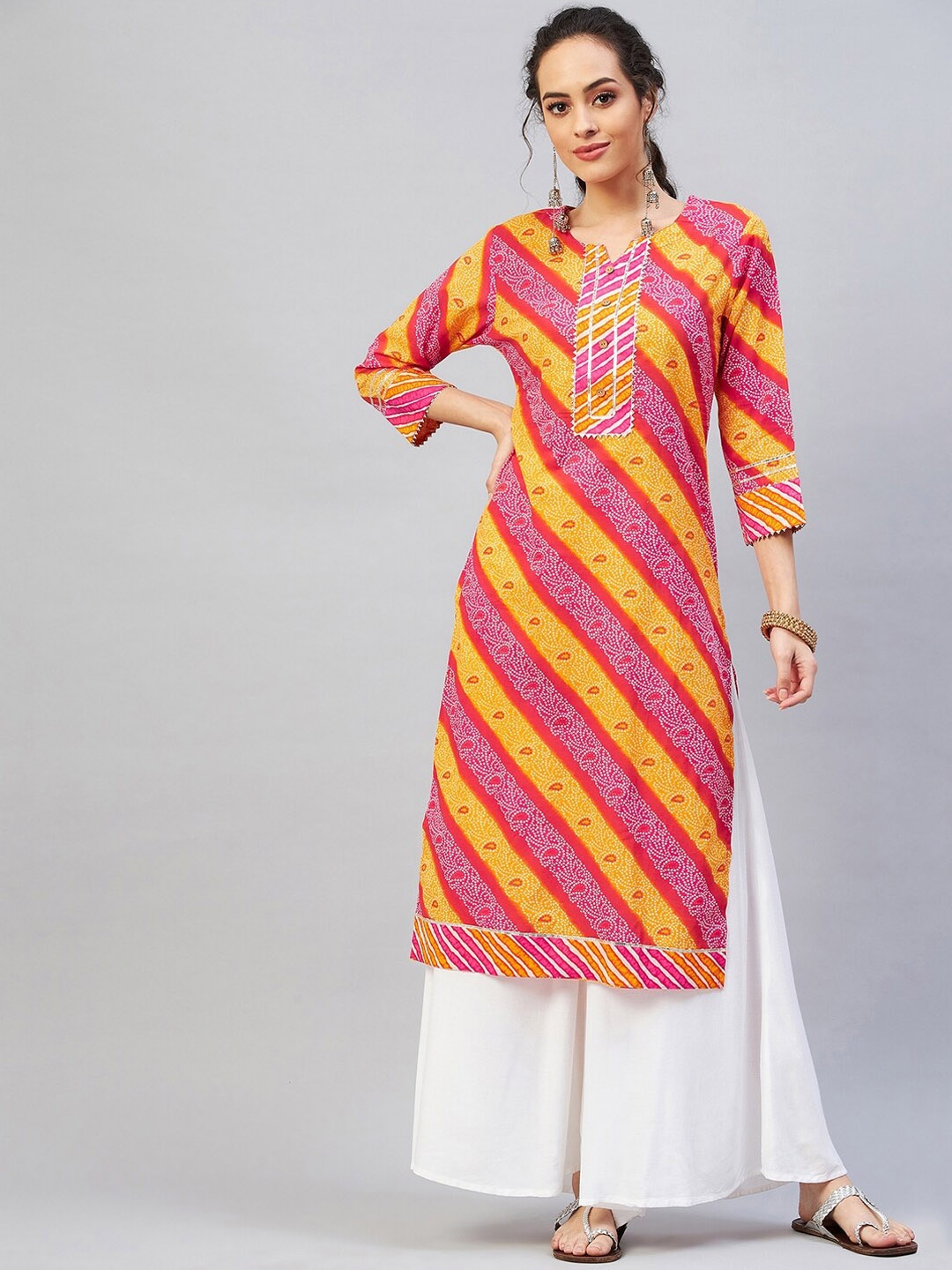 

InWeave Women Pink Ethnic Printed Cotton Straight Kurta