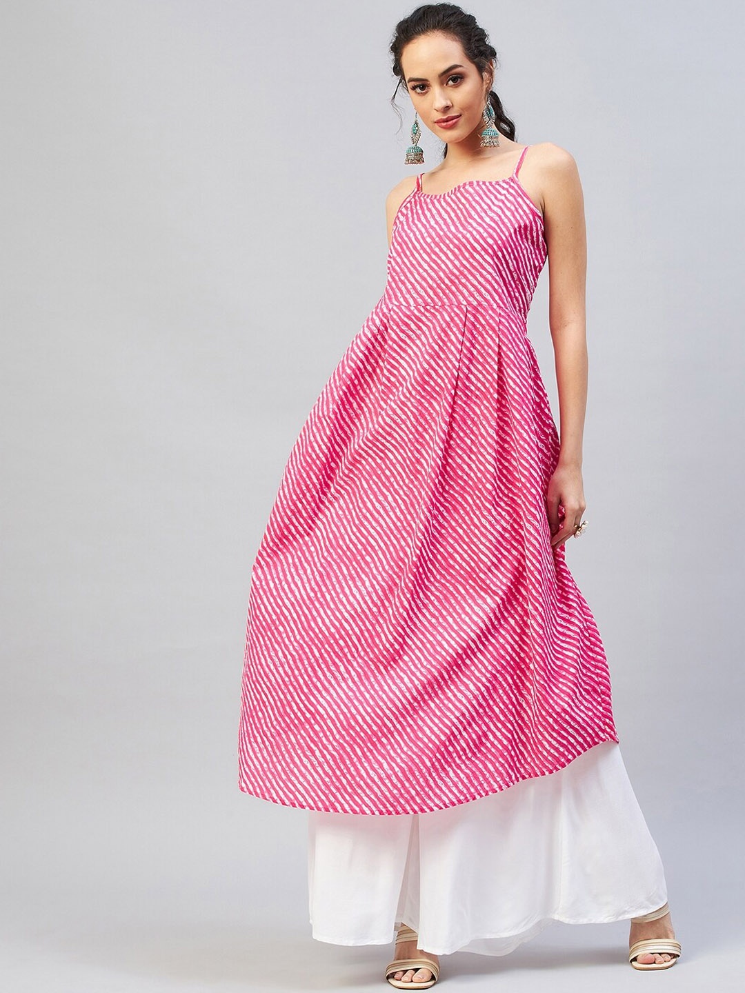 

InWeave Women Leheriya Printed A-Line Kurta, Pink