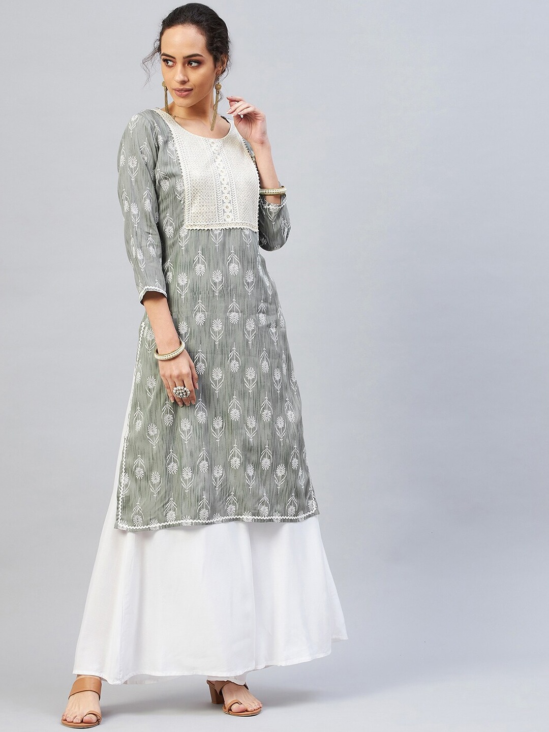 

InWeave Women Grey Ethnic Motifs Printed Kurta