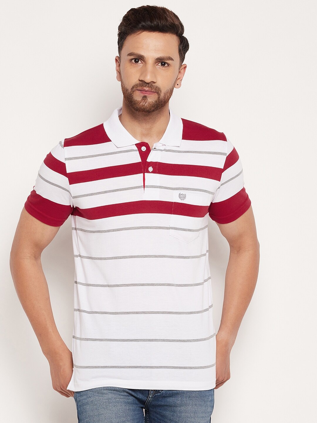 

Duke Men Multicoloured Striped Polo Collar T-shirt, Multi