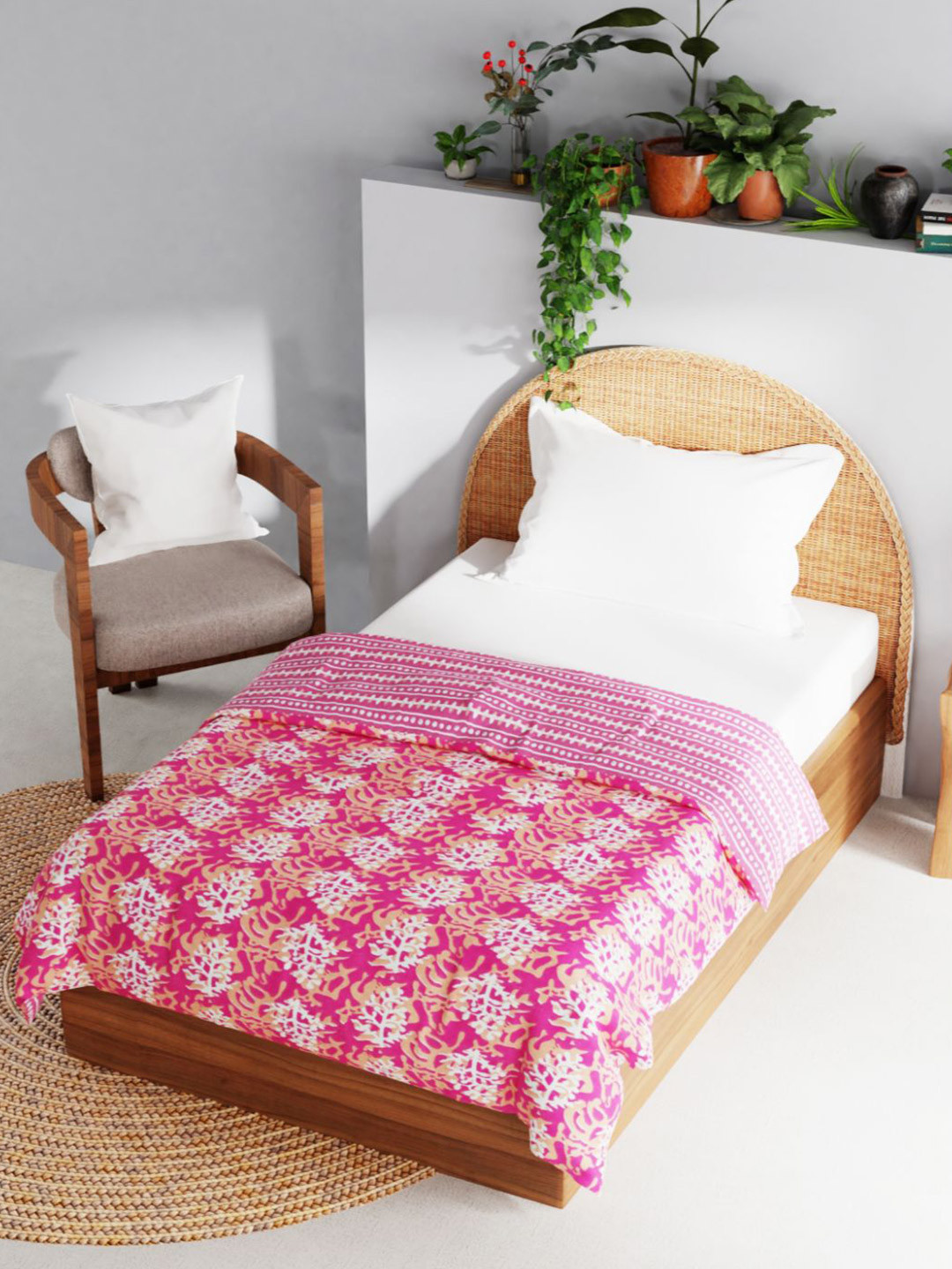 

BIANCA White & Red Floral AC Room 150 GSM Reversible Single Bed Dohar