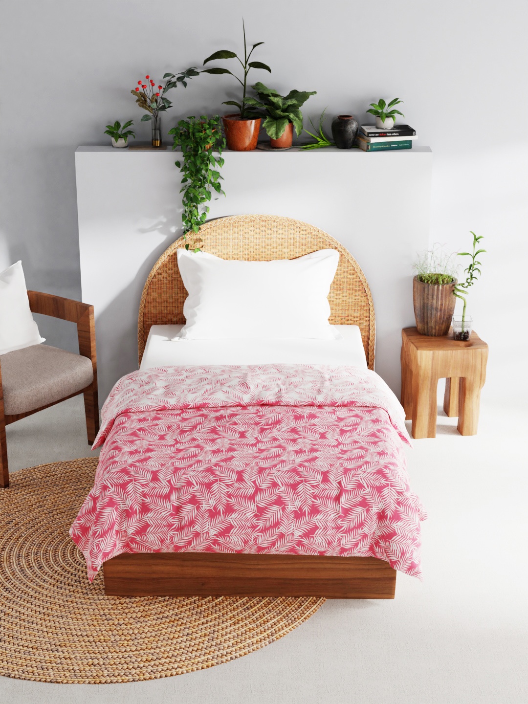 

BIANCA Turquoise Blue & White Floral AC Room 150 GSM Reversible Single Bed Dohar