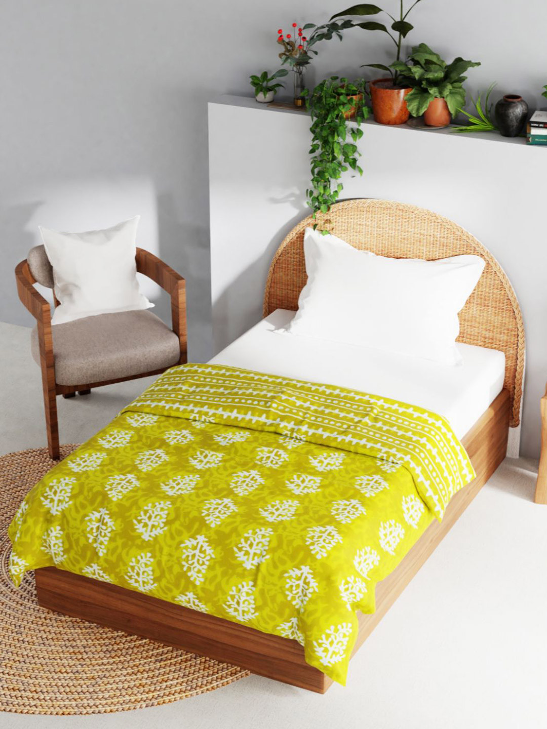 

BIANCA Green & White AC Room 150 GSM Reversible Muslin Cotton Single Bed Dohar