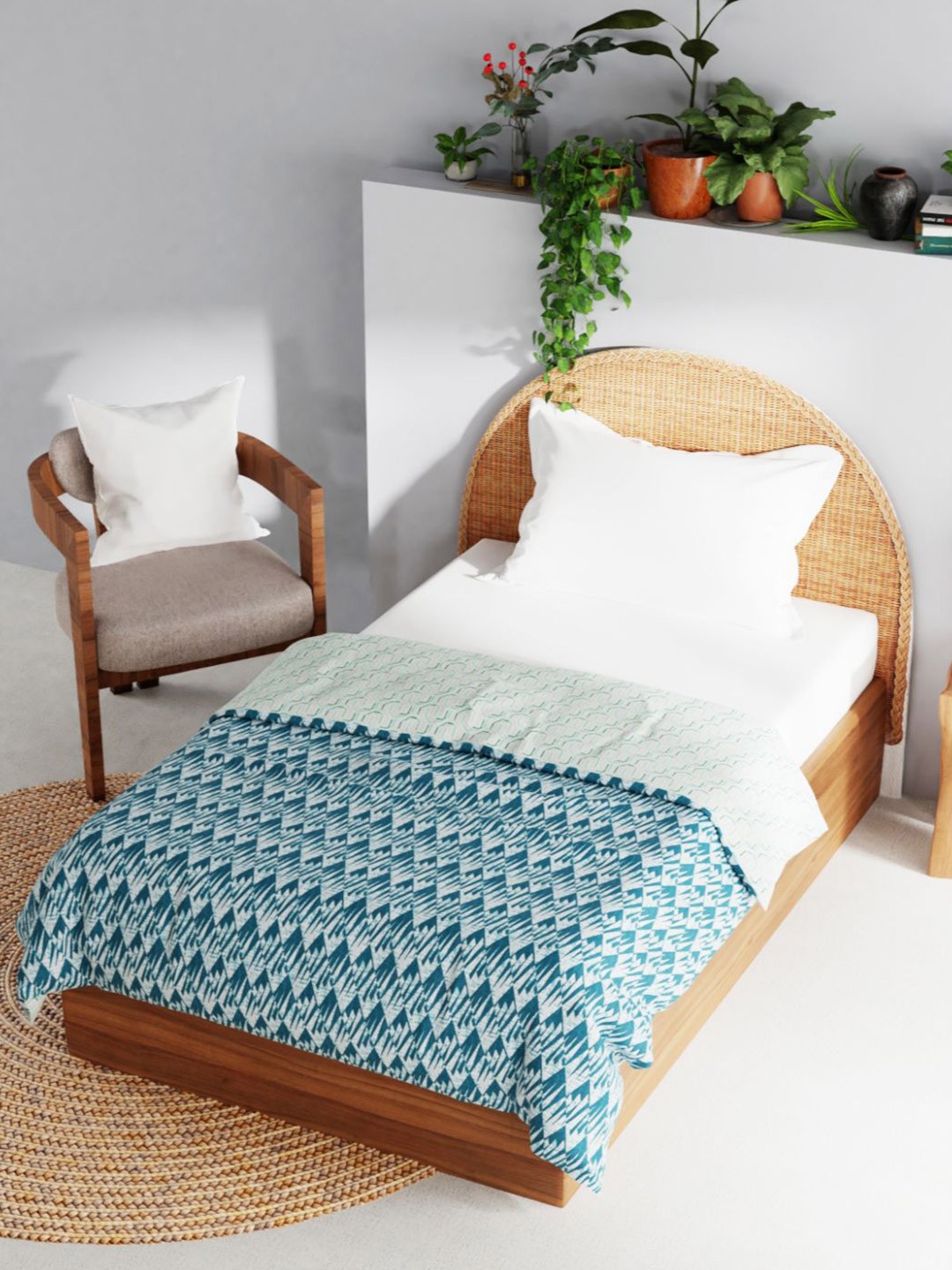 

BIANCA Blue & White Geometric AC Room 150 GSM Cotton Single Bed Dohar