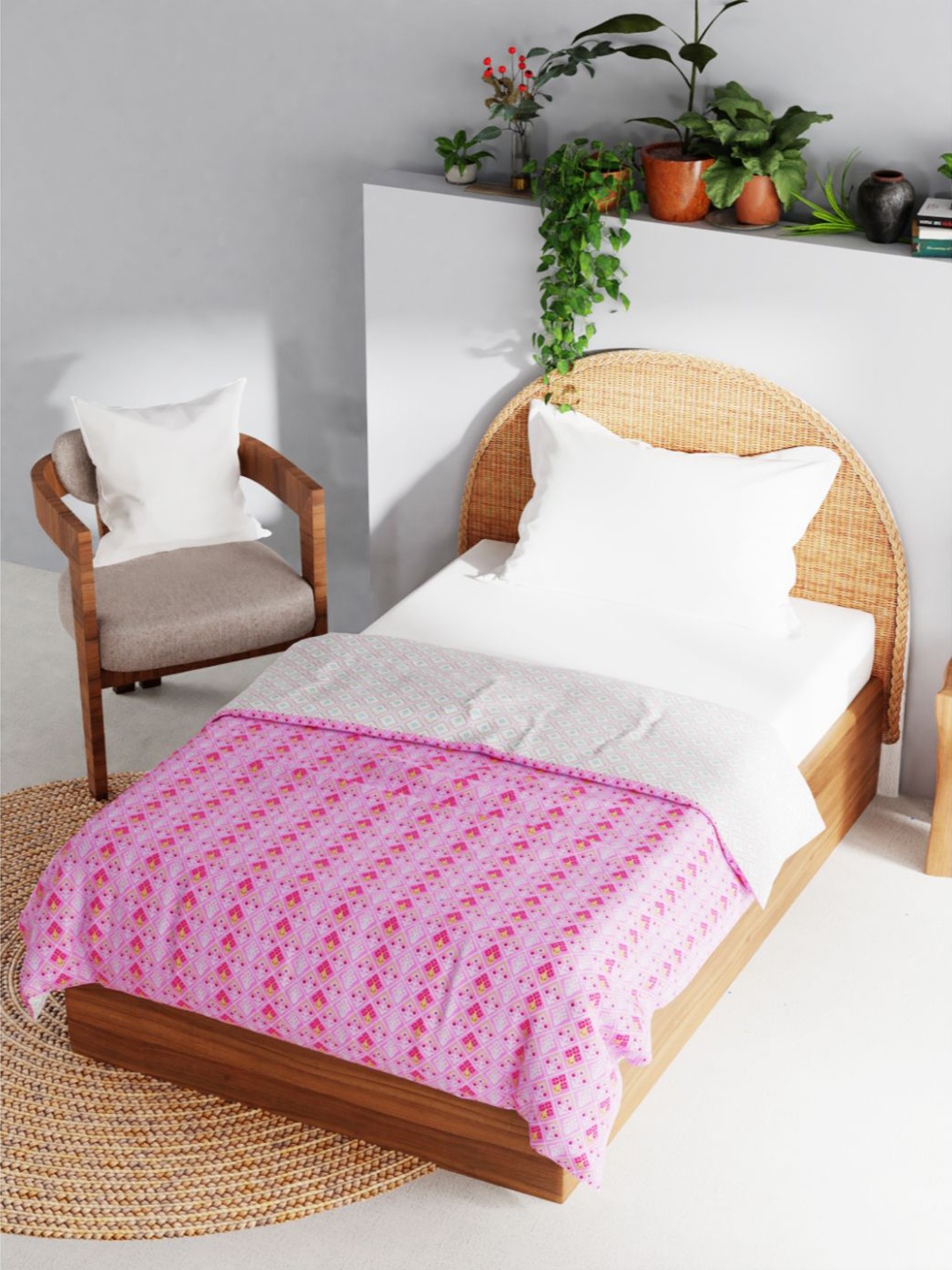 

BIANCA Pink & White Floral AC Room 150 GSM Cotton Single Bed Dohar