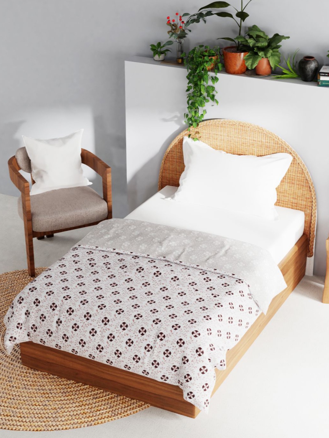 

BIANCA White & Brown Floral AC Room 150 GSM Cotton Single Bed Dohar