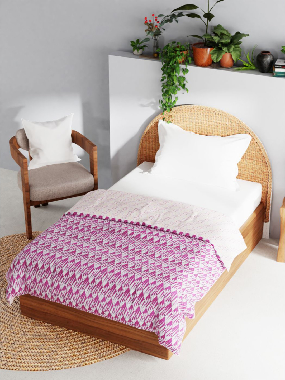 

BIANCA White & Magenta Geometric AC Room 150 GSM Cotton Single Bed Dohar