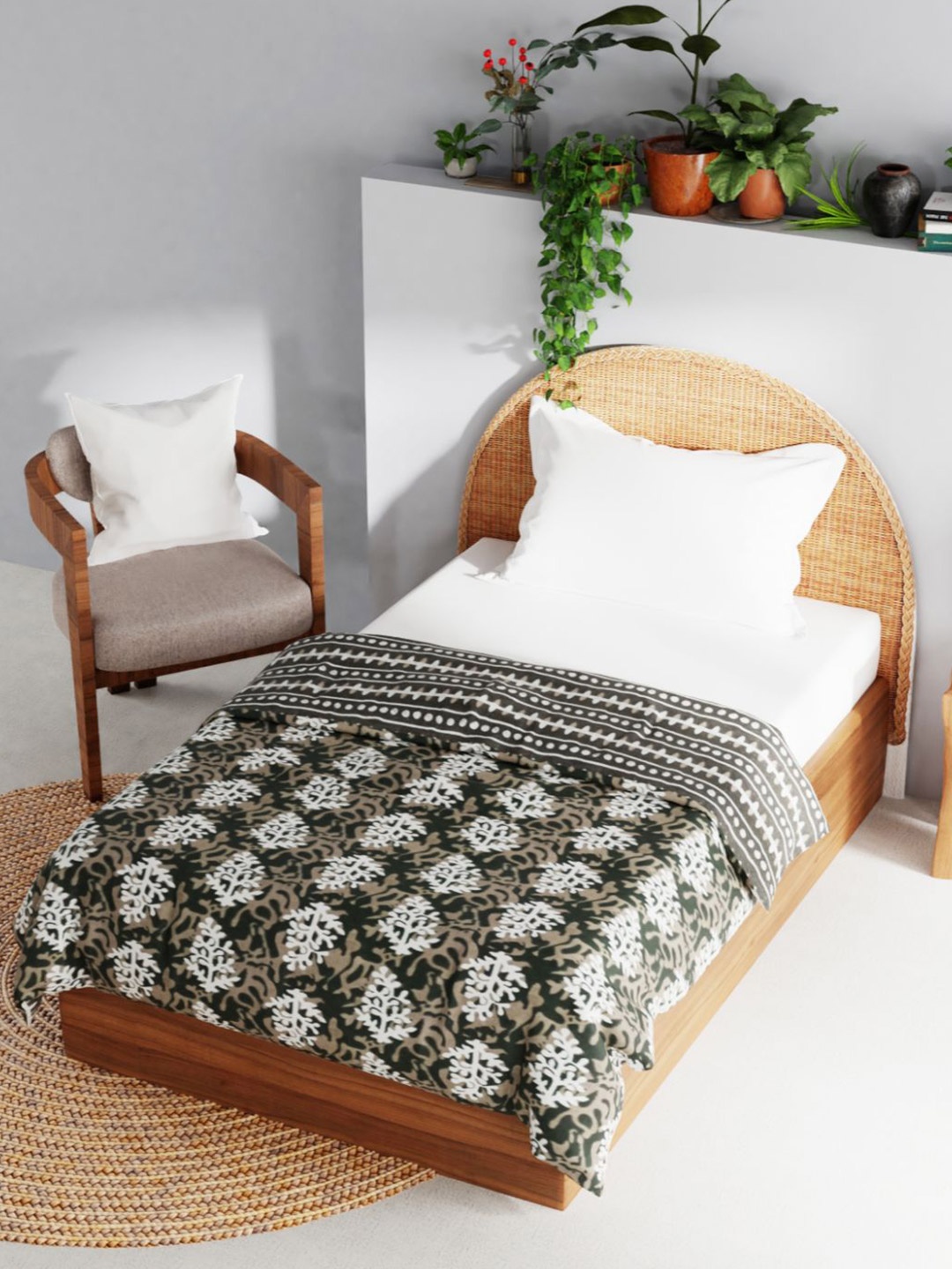 

BIANCA Black & Off White Floral AC Room 150 GSM Cotton Single Bed Dohar