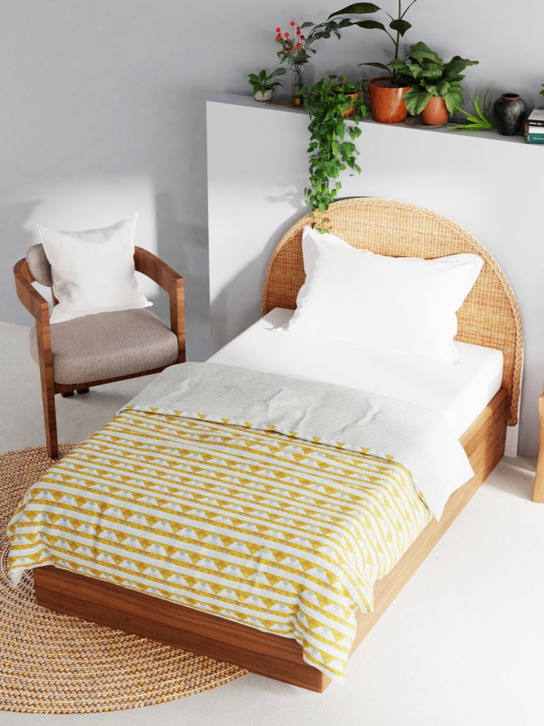 

BIANCA White & Yellow Geometric AC Room 150 GSM Single Bed Cotton Dohar