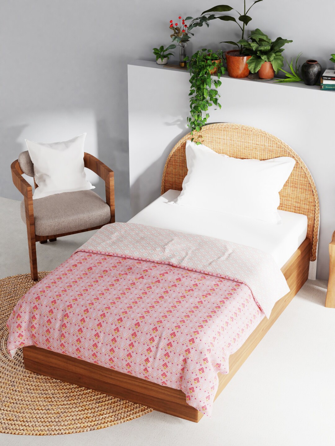 

BIANCA Coral & White Floral AC Room 150 GSM Cotton Single Bed Dohar