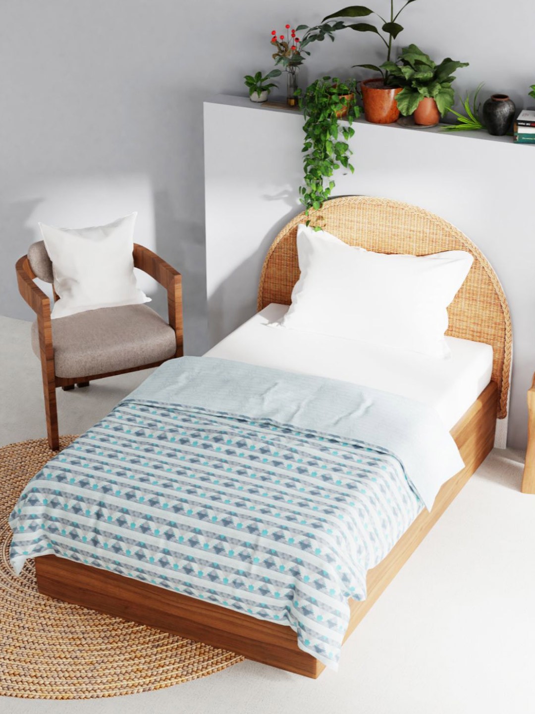 

BIANCA Blue & White Geometric AC Room 150 GSM Cotton Single Bed Dohar
