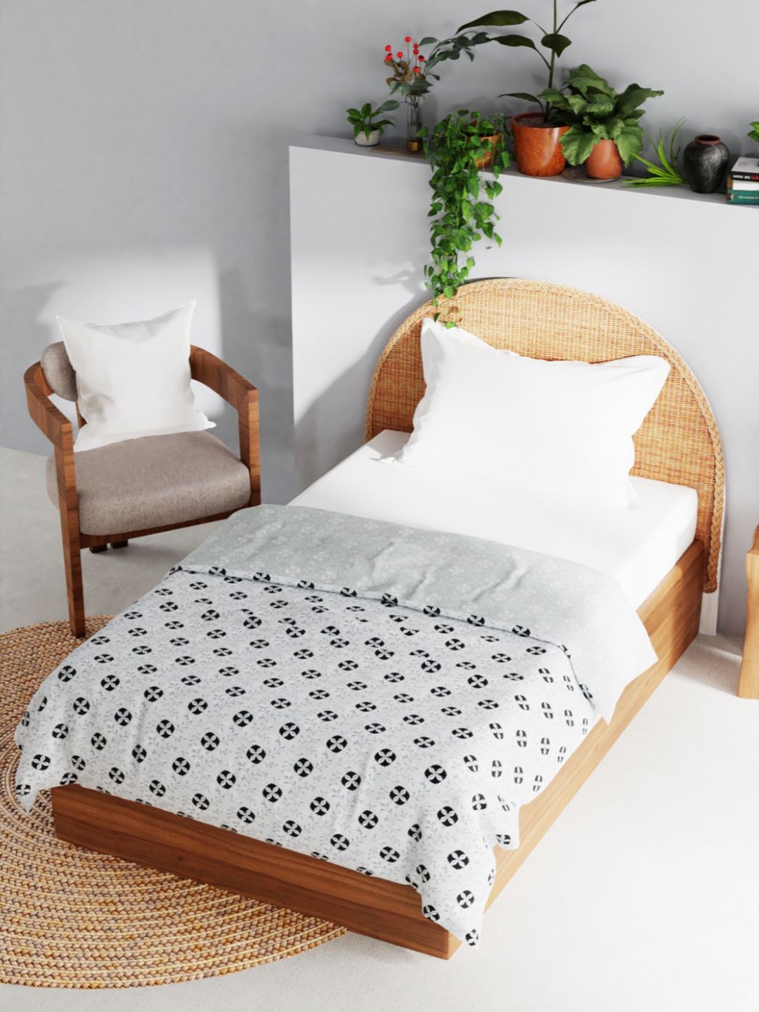 

BIANCA Grey & Black Floral AC Room 150 GSM Cotton Single Bed Dohar