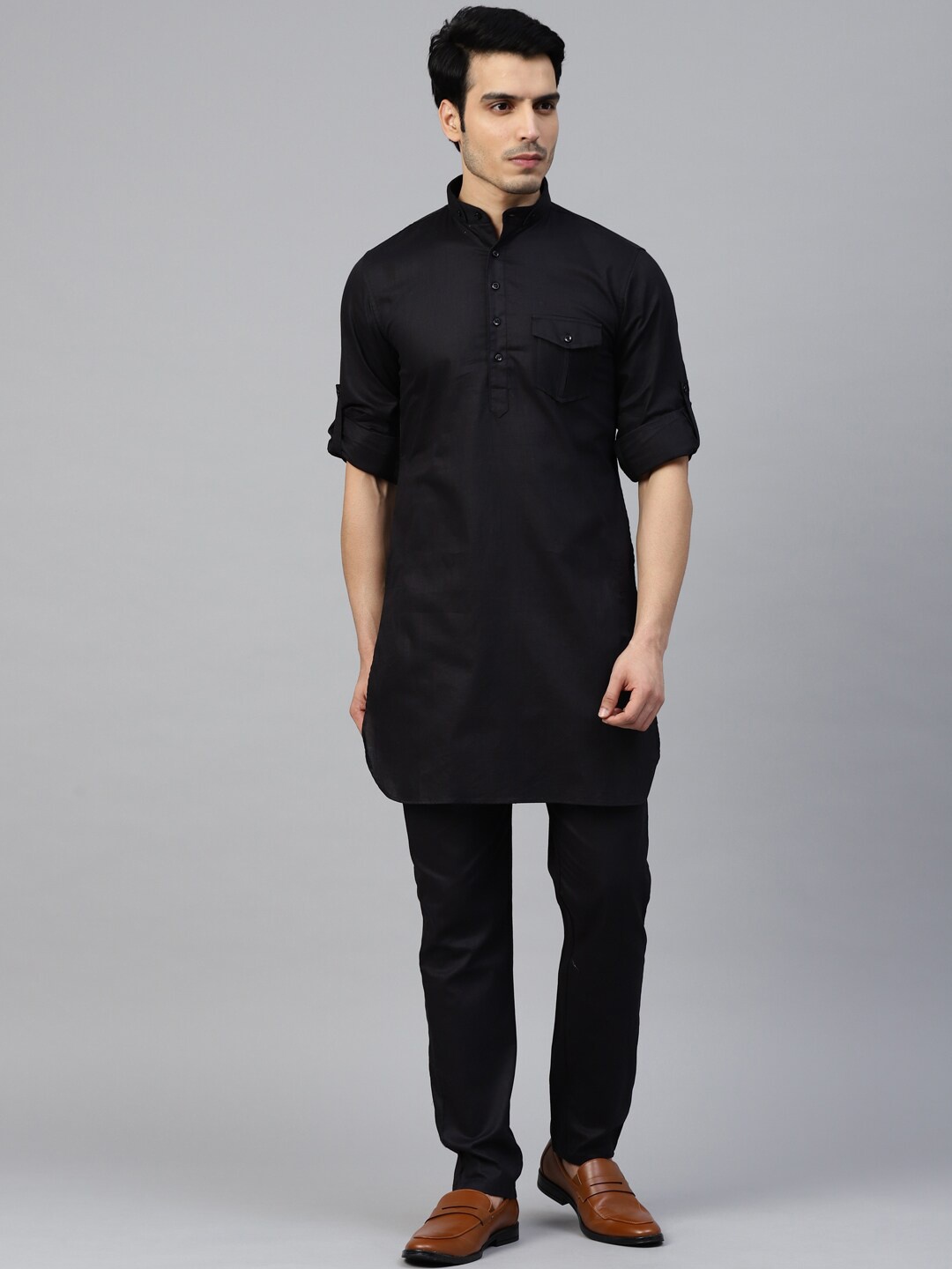 

MANQ Men Black Pure Cotton Kurta with Trousers