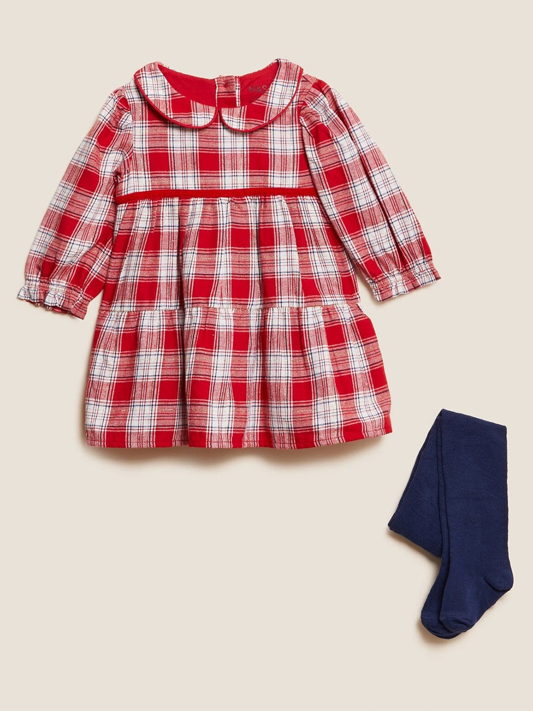 

Marks & Spencer Girls Red & White Checked Peter Pan Collar A-Line Dress