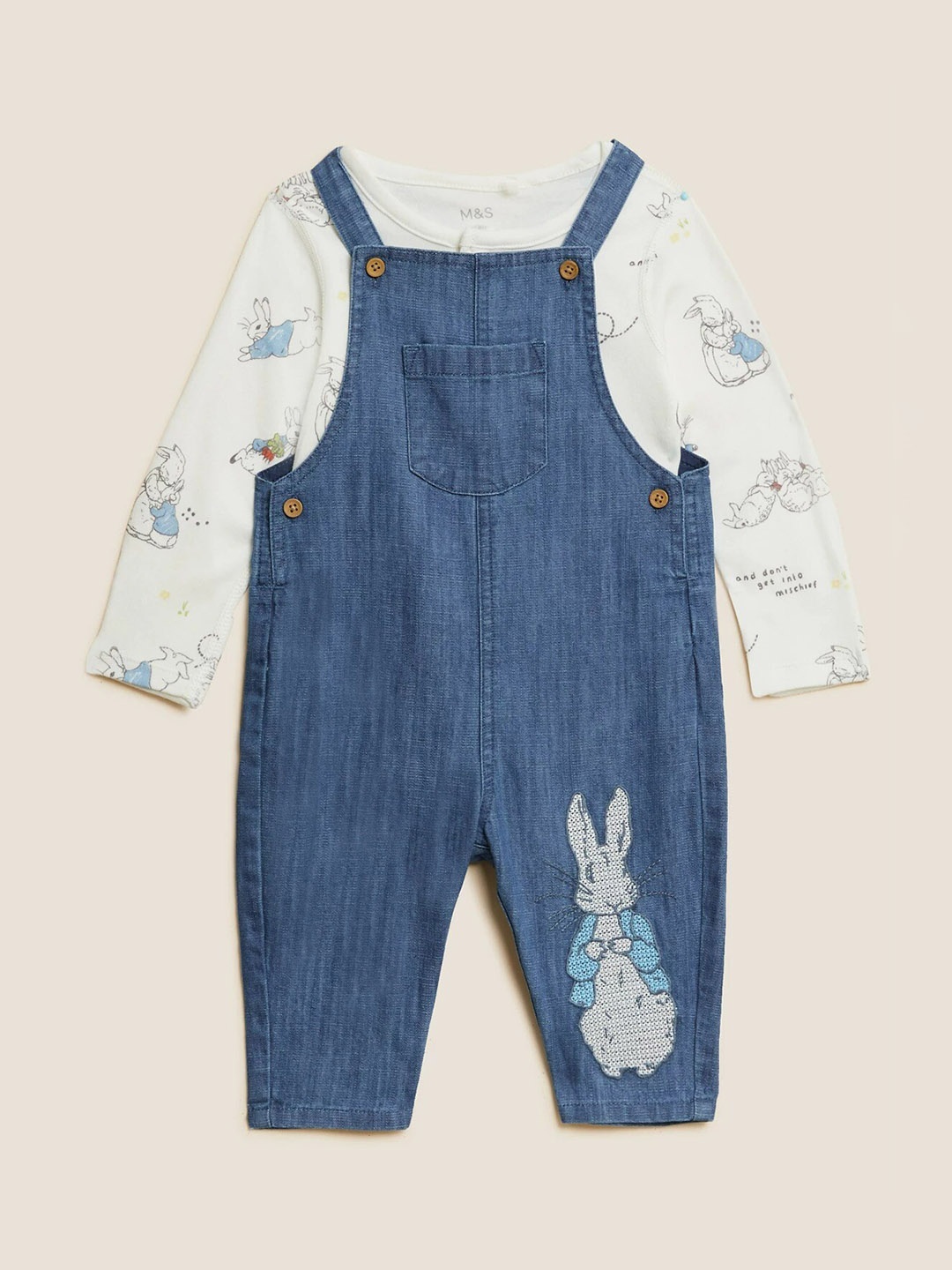 

Marks & Spencer Boys Blue Printed Pure Cotton T-shirt with Dungaree