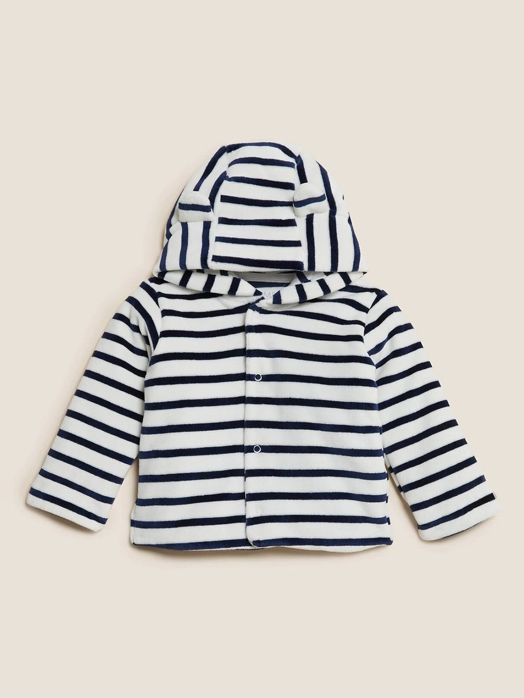 

Marks & Spencer Boys White Black Striped Lightweight Hooded Bomber Jacket